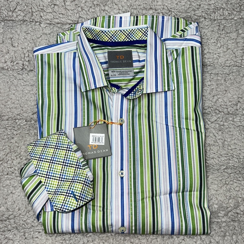 NWT Thomas Dean Boys Poplin Stripe Long Sleeve Button Down Shirt Size XL 18-20